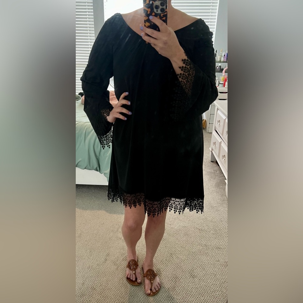 Black bell sleeve swimsuit coverup or dress
